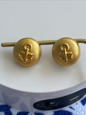 Round Raised Dome Gold Anchor Earrings Pierced 20mm